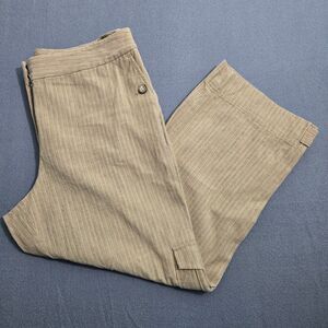J.Jill Women 12 Genuine Fit At Waist Brown Pinstriped Cropped Pants Linen Blend